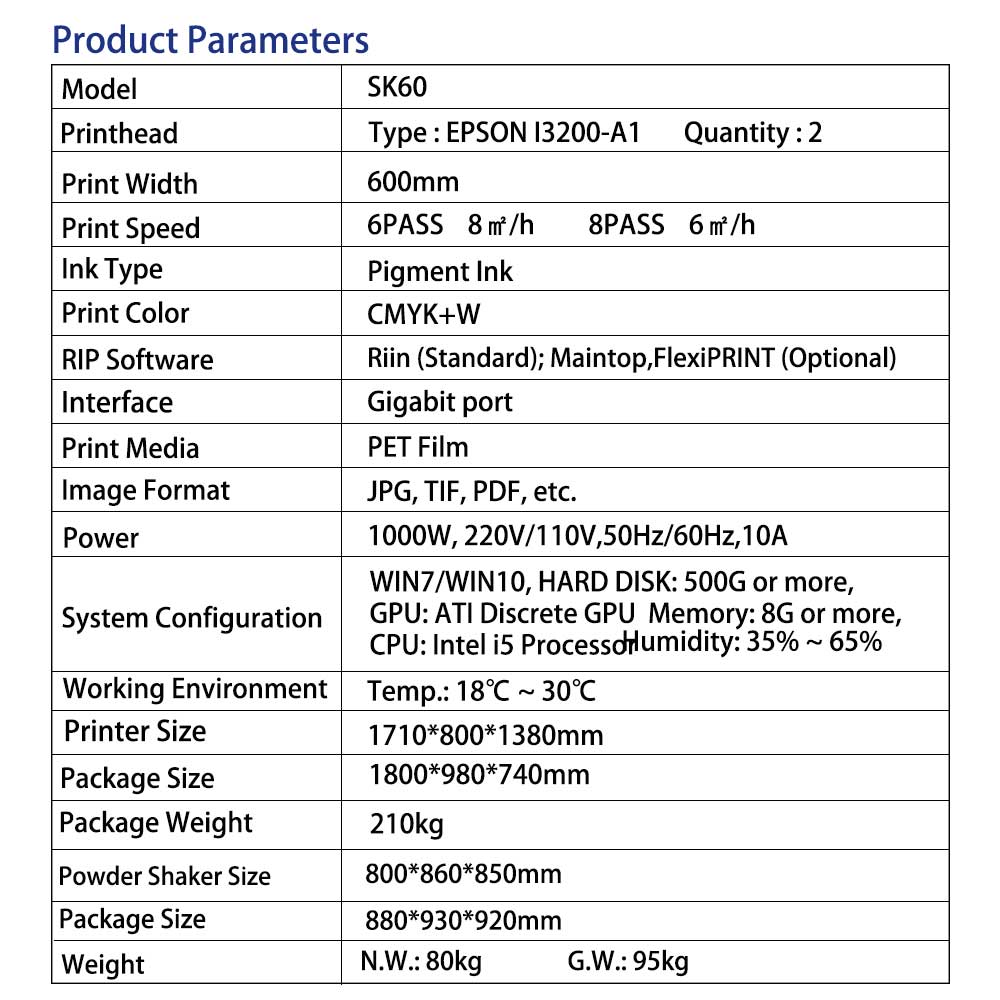 SK60 DTF Printer